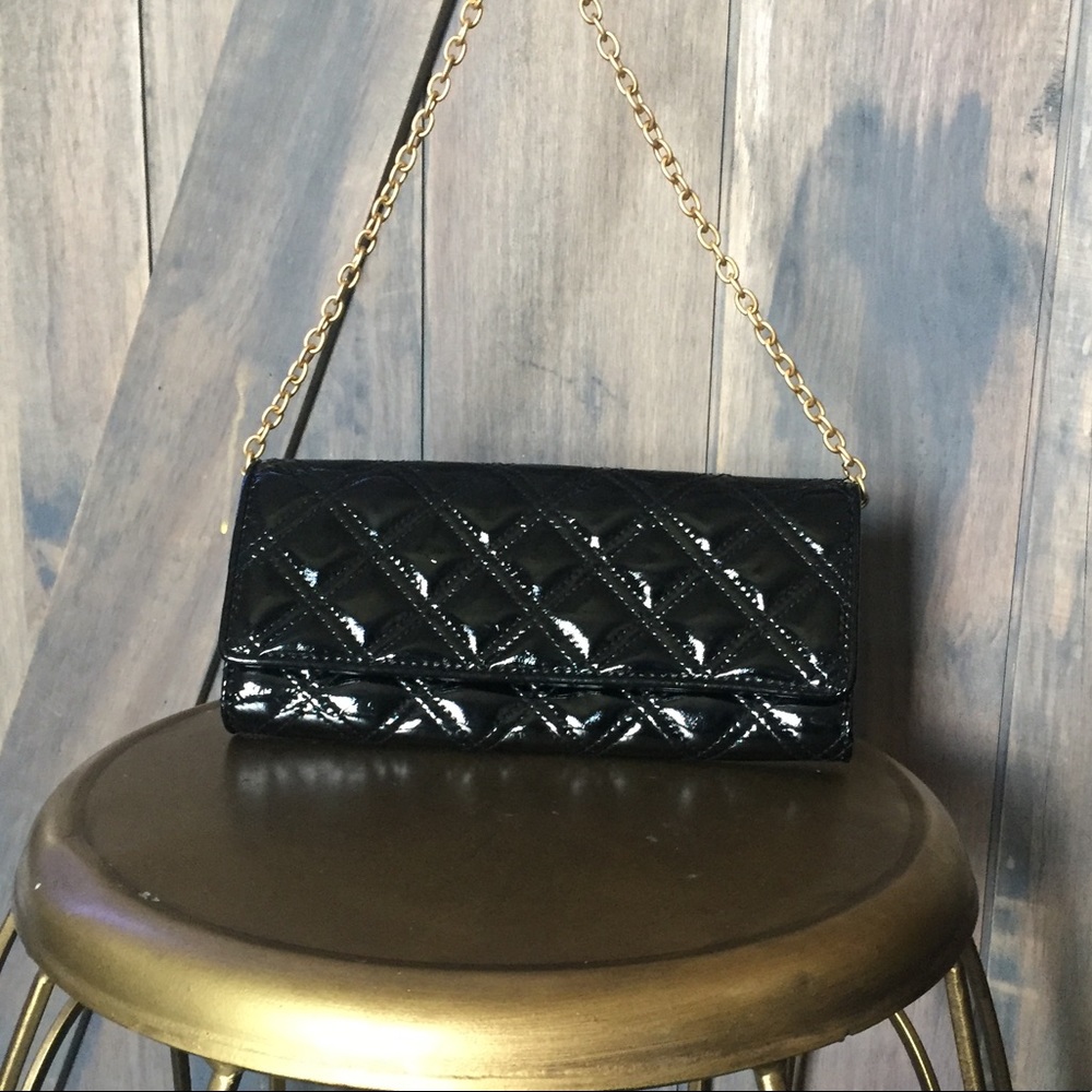 Ann Taylor Loft Black Patent Leather Clutch Purse